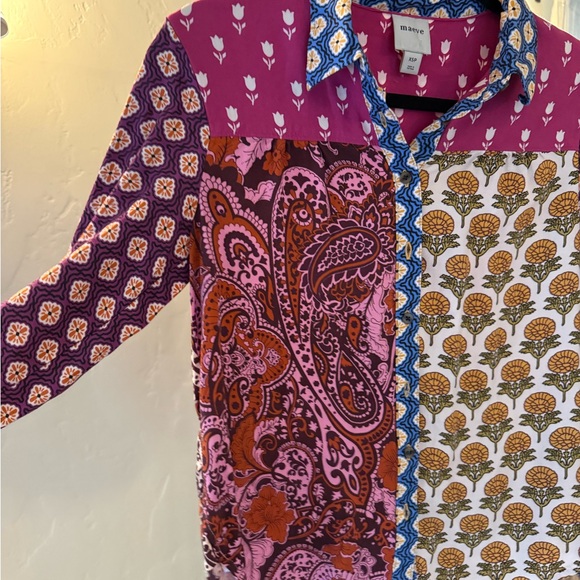Anthropologie Maeve Patchwork Floral Paisley Button Down Blouse XS Boho - Picture 3 of 10